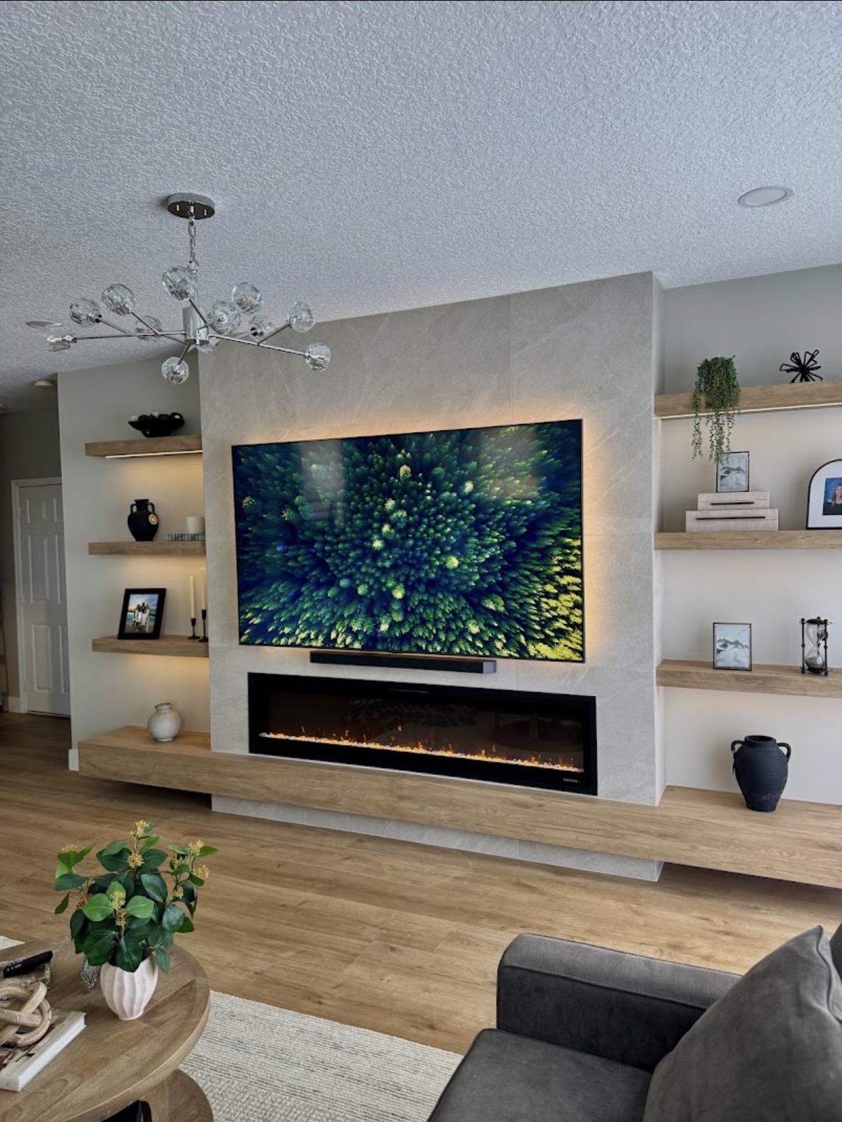 Stone Feature Wall with Floating Oak